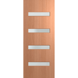 Wooden door with four horizontal glass panels on a transparent background. BFR405SPMFrost. 