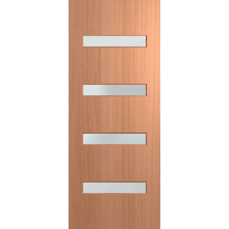 Wooden door with four horizontal glass panels on a transparent background. BFR405SPMFrost. 