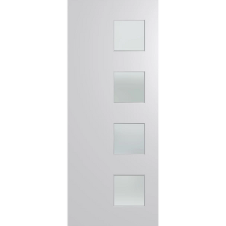 White door with four glass panels on a white background. BFR407DuracoteFrost.