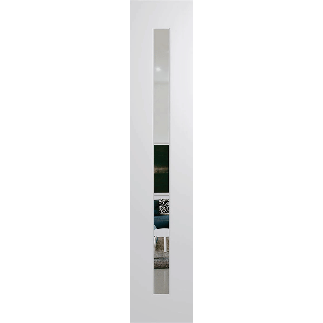 White door with a narrow glass panel on a green background. BFR409DuracoteClear