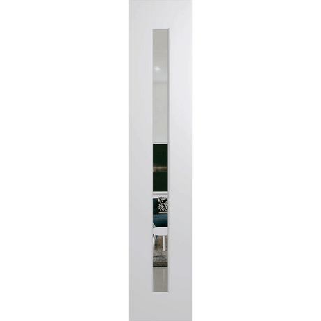 White door with a narrow glass panel on a green background. BFR409DuracoteClear