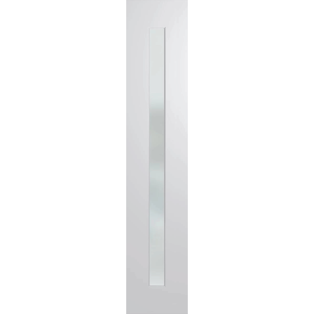 White door with a vertical glass panel on a green background. BFR409DuracoteFrost.