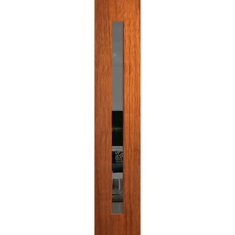 Wooden door with a glass panel on a transparent background. BFR409MerbauGrey.