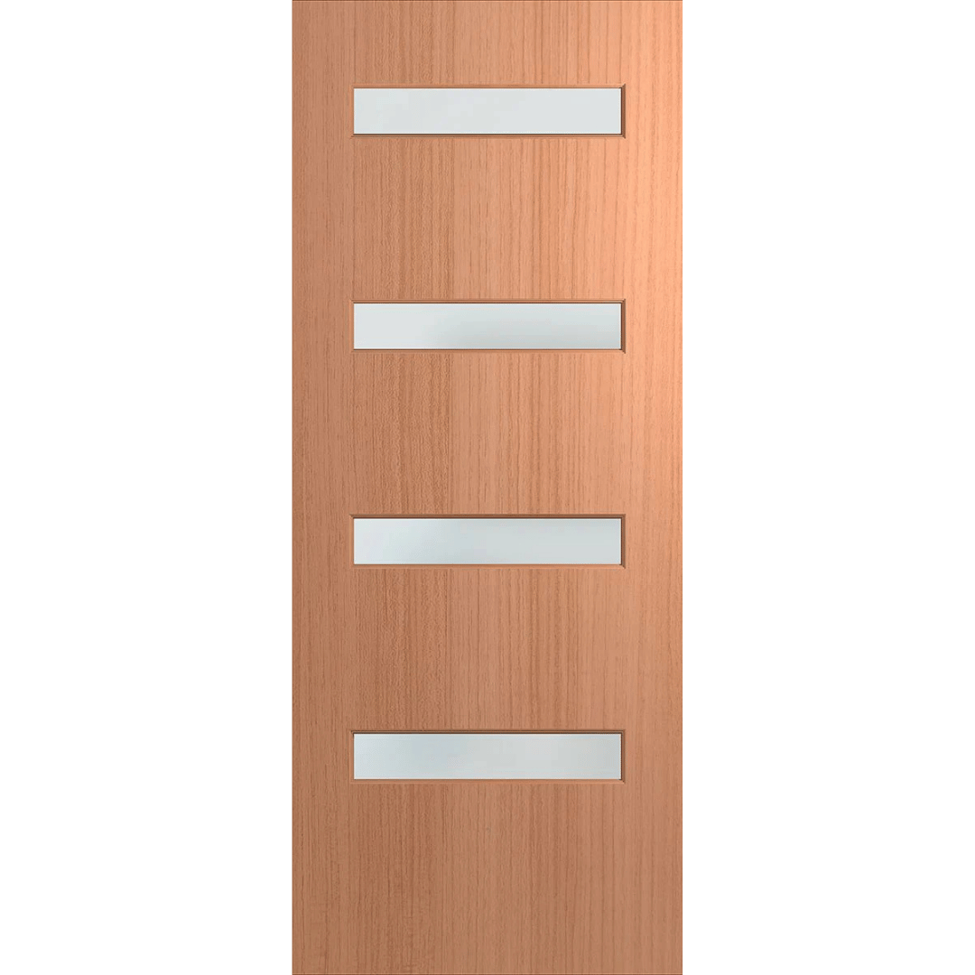 Wooden door with four horizontal glass panels on a green background. BFR4SPMFrost