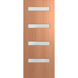 Wooden door with four horizontal glass panels on a green background. BFR4SPMFrost