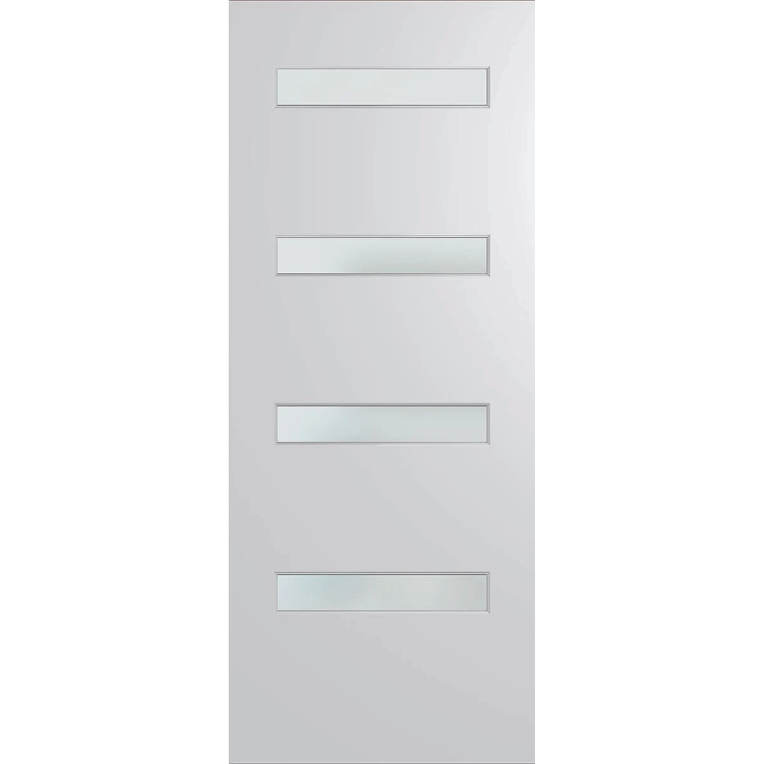 White door with glass panels on a green background. BFR4_DuraXP_Frost