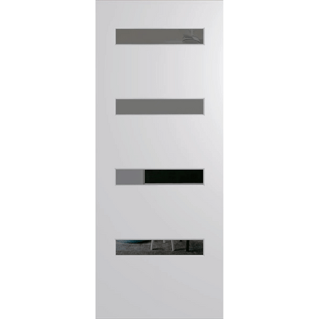 Modern white door with glass panels on a green background. BFR4_DuraXP_Grey