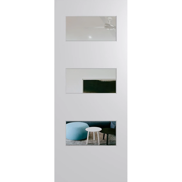 White door with glass panels showing interior decor. BFR5DuraXPClear