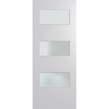 White door with three rectangular glass panels on a white background. BFR5DuraXPFrost.