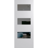 White door with three rectangular cutouts displaying different scenes. BFR5DuraXPGrey.