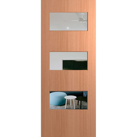 Wooden door with glass panels showing a room interior. BFR5SPMClear.
