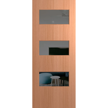 Wooden door with glass panels showing a room interior. BFR5SPMGrey.