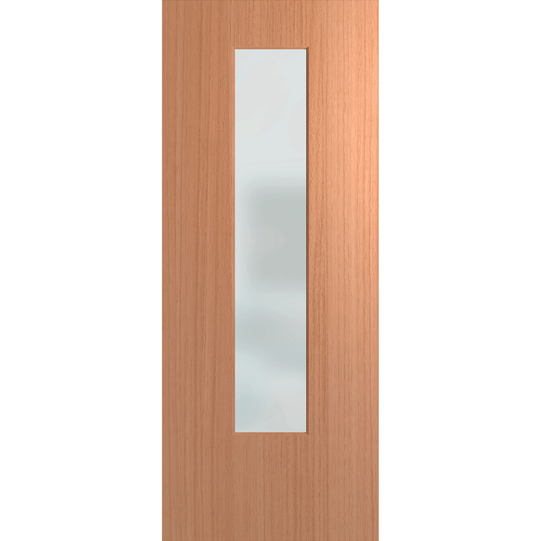 Wooden door with a glass panel on a green background. BFR6SPMFrost.