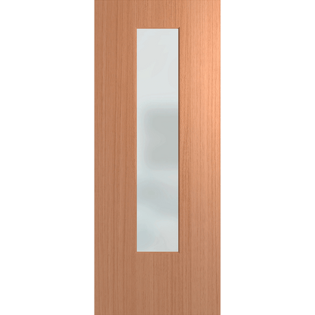 Wooden door with a glass panel on a green background. BFR6SPMFrost.