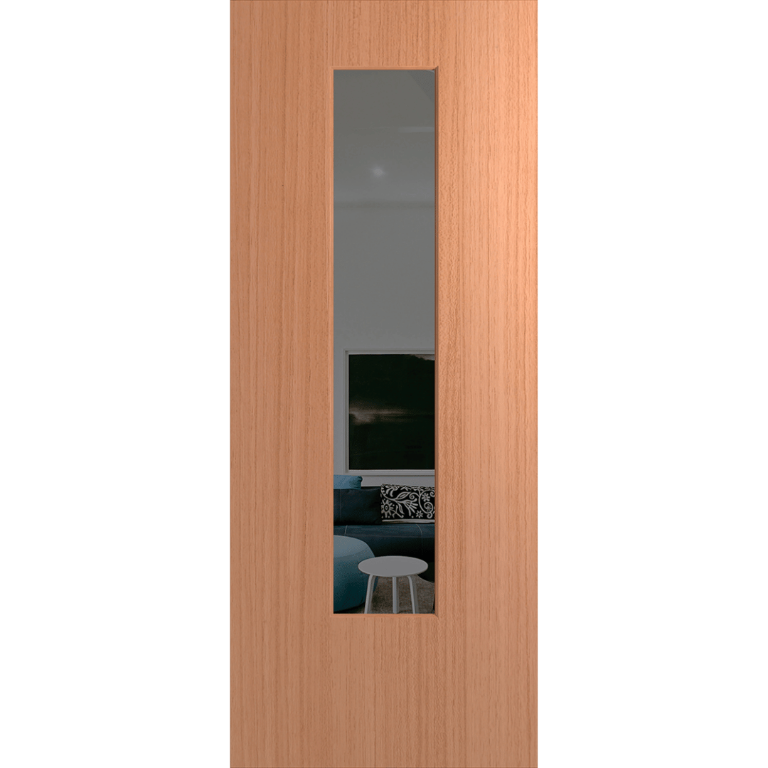 Wooden door with a glass panel on a green background. BFR6SPMGrey.