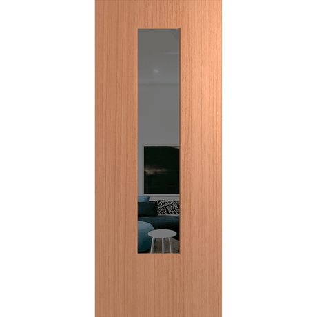 Wooden door with a glass panel on a green background. BFR6SPMGrey.