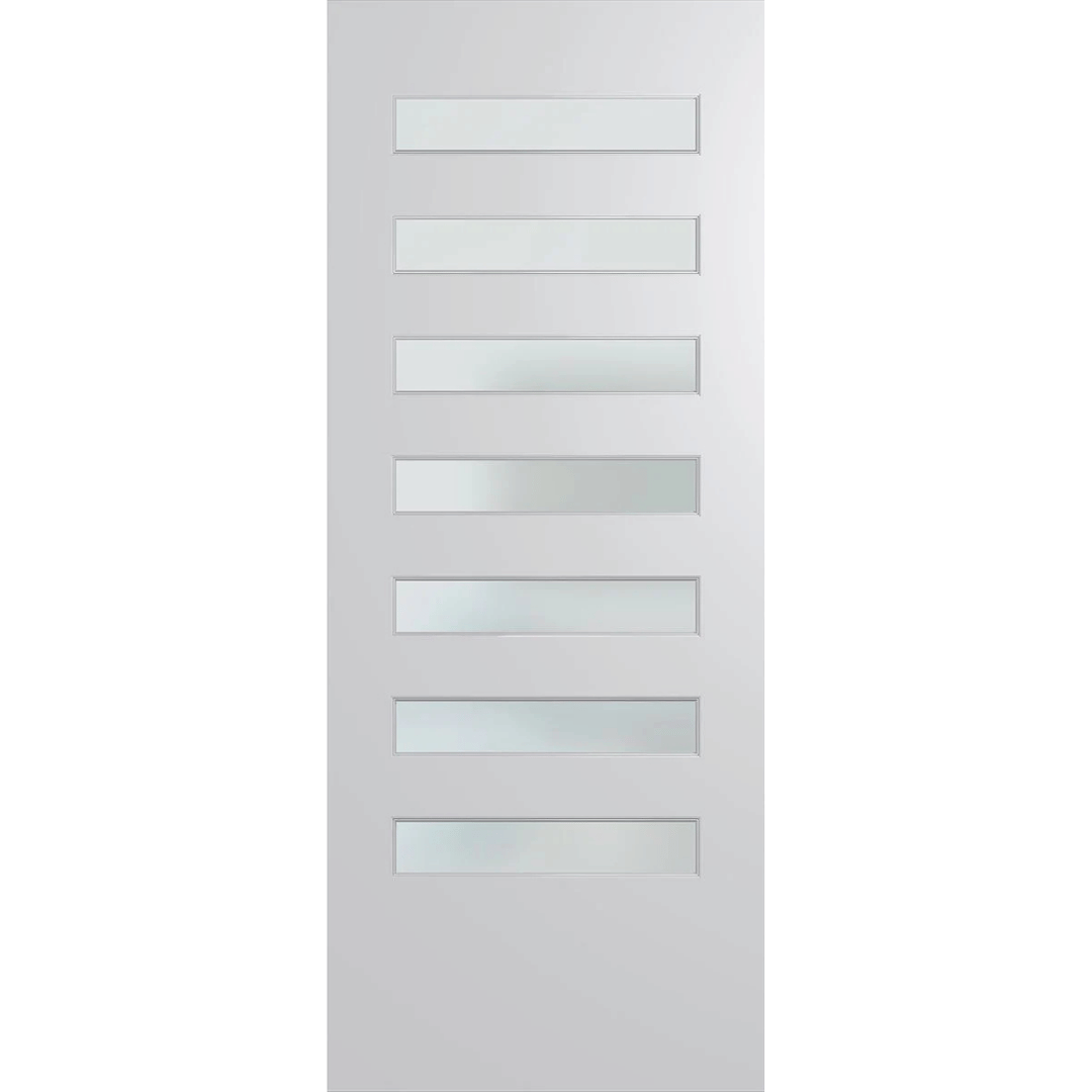 White door with glass panels on a green background. BFR8DuraXPFrost