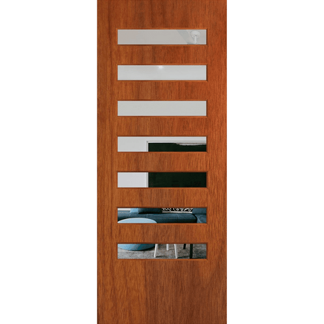 Wooden door with glass panels on a transparent background. BFR8MerbauClear.