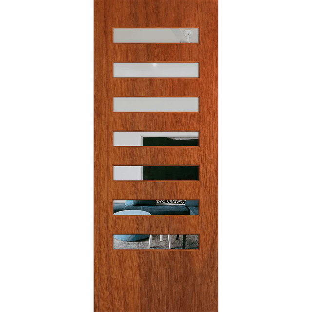 Wooden door with glass panels on a transparent background. BFR8MerbauClear.