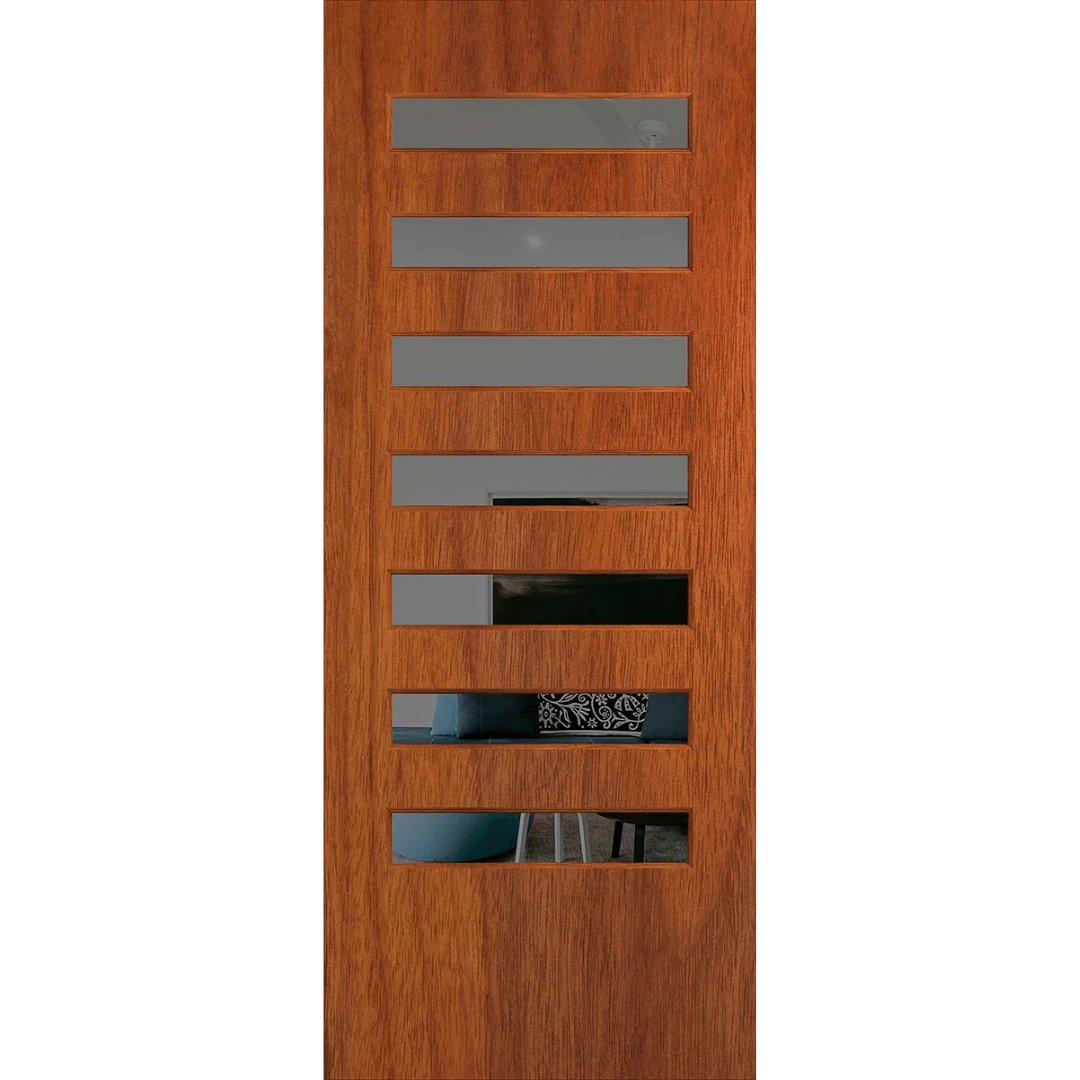 Wooden door with horizontal slats on a transparent background. BFR8MerbauGrey.
