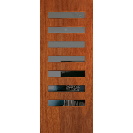 Wooden door with horizontal slats on a transparent background. BFR8MerbauGrey.