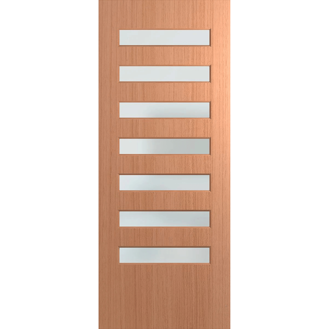 Wooden door with glass panels on a green background. BFR8SPMFrost.