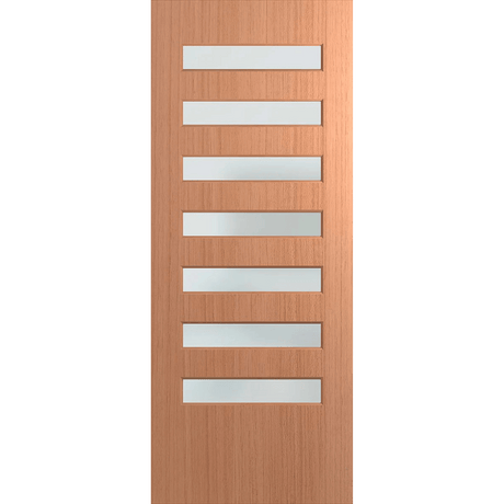 Wooden door with glass panels on a green background. BFR8SPMFrost.