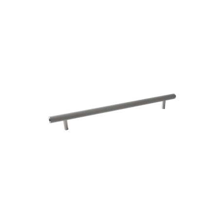 Long, thin metallic object on a white background. BellevueKnurledSolidBrassDoorPullHandleInDullBrushedNickel