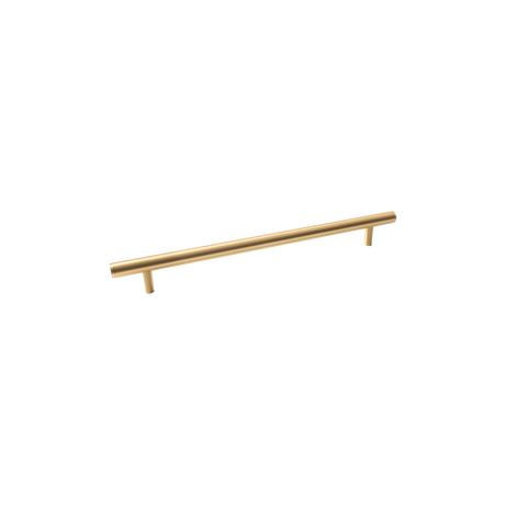 Gold cabinet pull handle on a white background. BellevuePlainSolidBrassDoorPullHandleInBrushedSatinBrass