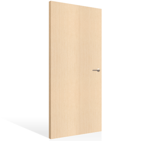 Beige wooden door with a silver handle on a transparent background. FlushWhiteOakInterior