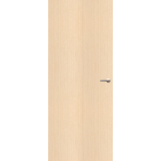 Beige wooden door with a silver handle on a transparent background. Flush White Oak Interior Corinthian Door