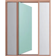 Diagram showing frame handing and hinge placement for a Weatherguard FG translucent Meranti entry frame
