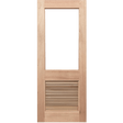 Wooden door with a rectangular glass panel and horizontal slat design on a transparent background. HalfFrench1G-LV