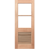 Wooden door with glass panels and a vent on a green background. HalfFrench2L-LV
