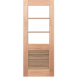 Wooden door with glass panels and a vent on a transparent background. HalfFrench3L-LV