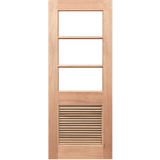 Wooden door with glass panels and a vent on a transparent background. HalfFrench3L-LV