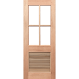 Wooden door with glass panels and a vent on a green background. HalfFrench4L-LV