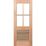 Wooden door with glass panels and a vent on a green background. HalfFrench4L-LV