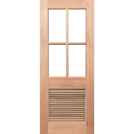 Wooden door with glass panels and a vent on a green background. HalfFrench4L-LV