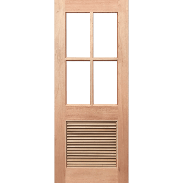 Wooden door with glass panels and a vent on a green background. HalfFrench4L-LV