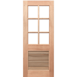 Wooden door with glass panels and a slatted design on a transparent background. HalfFrench6L-LV