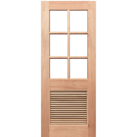 Wooden door with glass panels and a slatted design on a transparent background. HalfFrench6L-LV