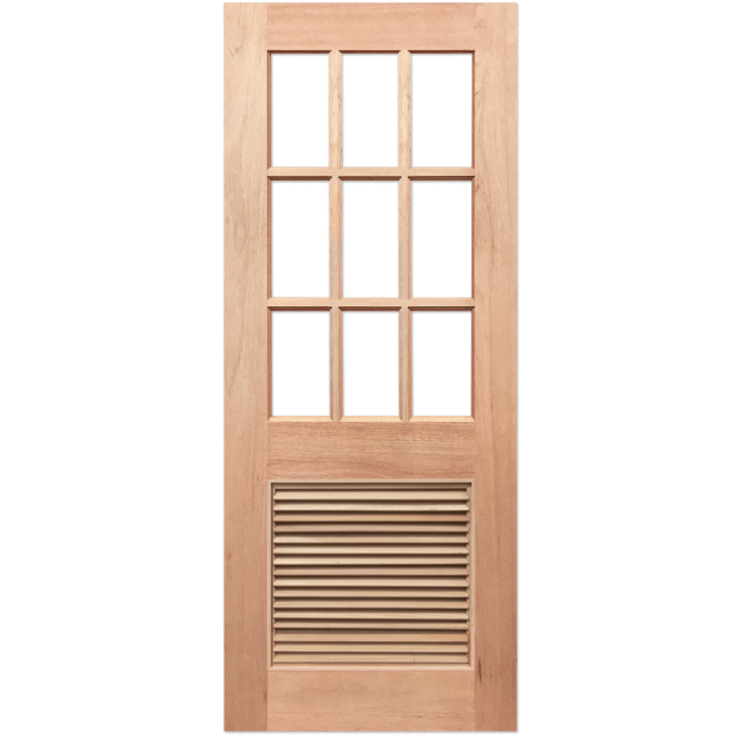 Wooden door with 9 panels. HalfFrench9L-LV.