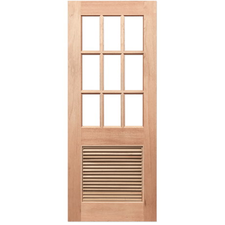Wooden door with 9 panels. HalfFrench9L-LV.