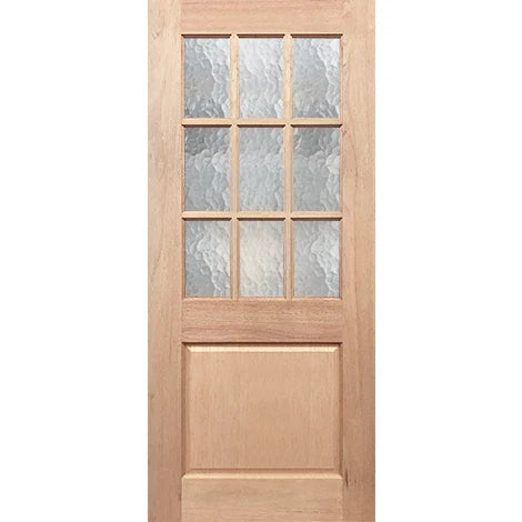 Half French 9L1P Entrance Door with Cathedral glass in solid maple timber