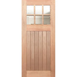 Hampton 6L V-Groove solid timber entrance door featuring six clear glass panels and maple joinery