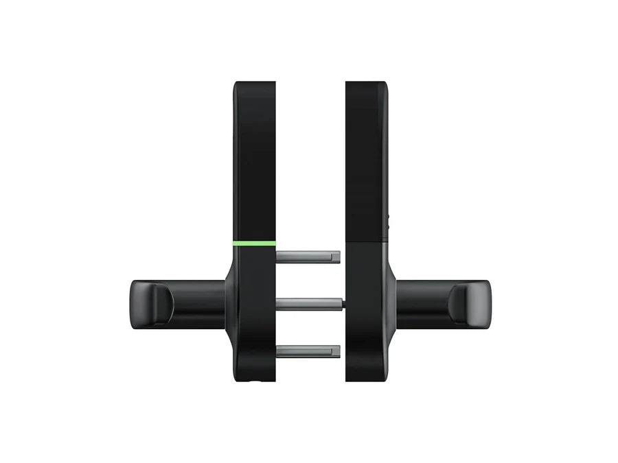 Black door handle with a green accent on a white background. HandySeriesH13SmartLock-inside