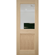 A light oak interior door with a rectangular glass window in the upper half and a recessed lower panel, shown against a plain white background.