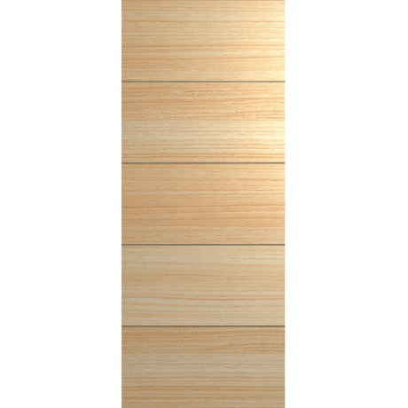 Wooden panel with horizontal slats on a green background Hume Linear Entrance XLR150 in Tasmanian Oak