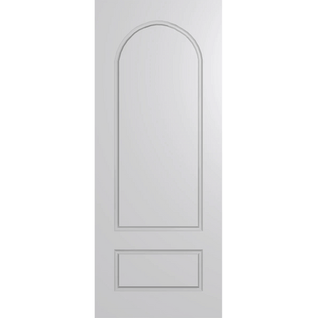 White door with an arch-shaped design on a green background Hume_VaucluseEntranceXV32_Duracote